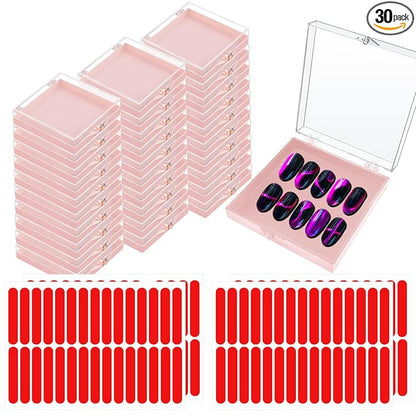 30 Sets Press on Nail Box Nail Display Case Artificial Nail Display Storage Box with 60 Pcs Adhesive Double Sided Tape Press On Nail Packaging for Nail Salon