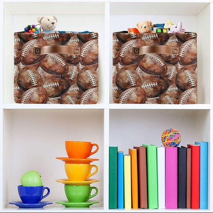 Football Rectangular Storage Basket Organizer Bin Shelf Baskets For Home Office Dorm