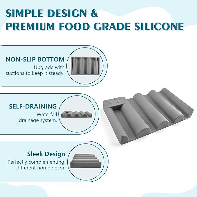 Silicone Soap Dish,Self Draining Soap Holder Perfect for Shower,Bathroom Sink,Kitchen Sink & Travel,Non-Slip Bar Soap Holder Extend Soap Life,Keep Soap Bars Dry & Easy Cleaning (White+Grey)-2Pcs