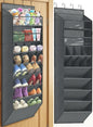 Over The Door Shoe Storage Organizer, 8 Tiers Hanging Shoe Rack Behind Door Shoe Holder with 6 Large Deep Pockets 8 Small Pockets, Narrow Shoe Rack for Closet Bedroom Bathroom Nursery RV Dorm, Grey