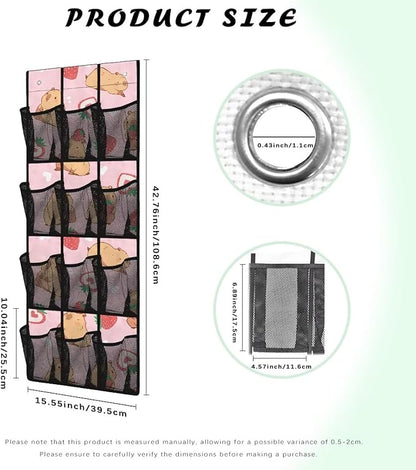 Capybara Over Door Organizer,12 Large Mesh Pockets Over the Door Shoe Organizer for Closet,Hanging Shoe Rack for Door Sneaker Hanger Boot Storage for Kids,Baby,Toddler,Girl