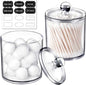 SheeChung Clear Acrylic Qtip Holder with Labels–Shatterproof Plastic Apothecary Jars for Bathroom Organization–Vanity Cotton Swab Holder Canisters for Cotton Balls, Pads, Floss Picks-Minimalist Decor