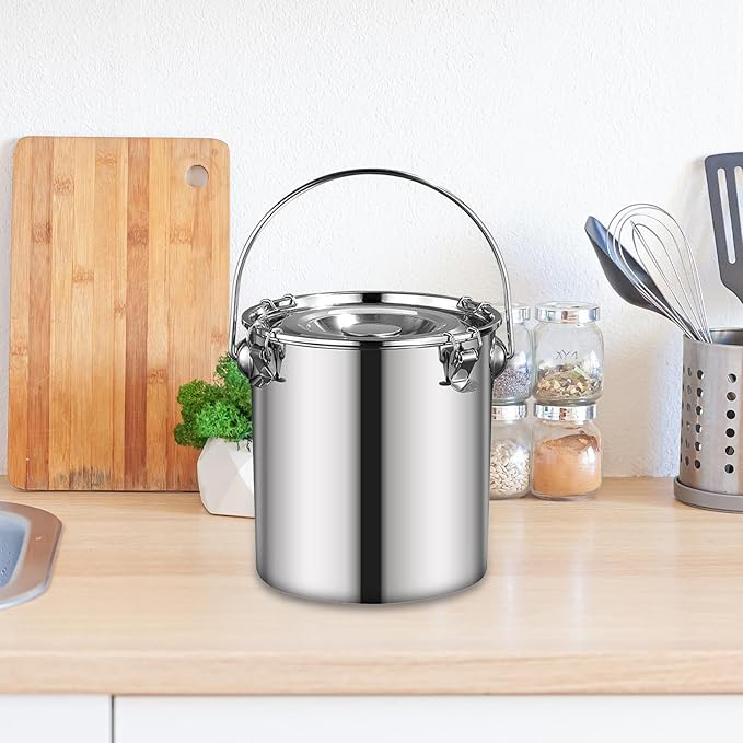 Stainless Steel Sealed Bucket Transport Container with Lid Cater Stew Soup Boiling Soup Pot Storage Bucket for Household Cafe, 17.5 cmx17.5 cm