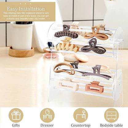 SNOWSTAR Acrylic Claw Clip Organizer Holder,360-Degree Rotating Claw Clip Holder and Storage,Hair Clip Organizer Display Clear Stand for Women and Girls