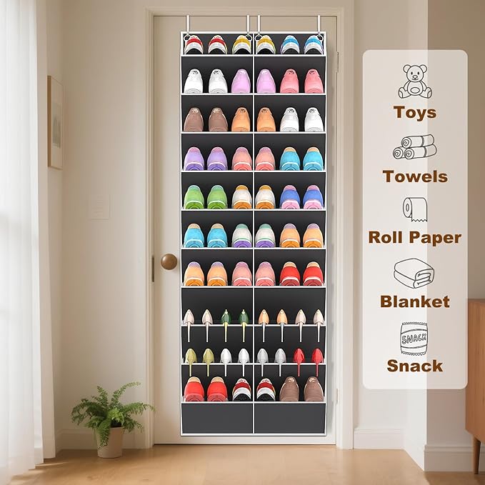 UVIAHOMI 20-30 Pairs Over the Door Shoe Organizer, Clear Pockets Hanging Shoe Storage for Closet, 10-Tier Door Shoes Rack, Handing Shoes Holder Fit All the Family's Sneakers, Boots, Heels, Dark Grey