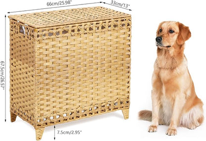 Laundry Hamper with 3 Removable Liner Bags; 132L Handwoven Rattan Laundry Basket with Lid & Heightened Feet; Clothes Hamper with Side Handles; Laundry Sorter with 3 Separate Sections