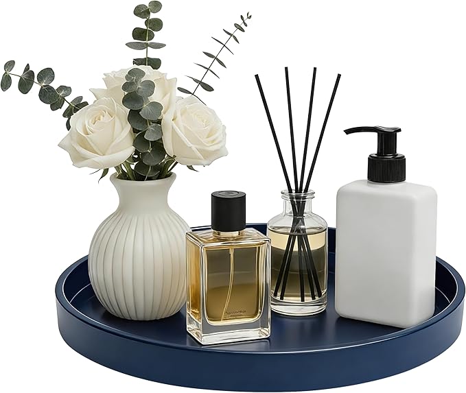 1 Pack 10" Bathroom and Vanity Tray, ABS Bathroom Counter Organizer, Coffee Table Decor for Perfume, Candles, Keys &More. Kitchen Countertop Organizer, Decorative Tray Soap Holder, Blue
