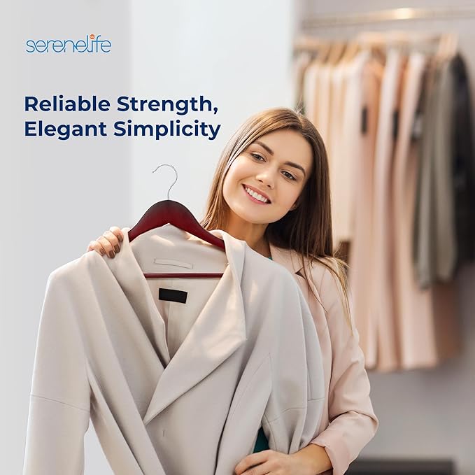 SereneLife Wooden Hangers 80 Pack - Durable & Slim Coat Hanger - Wood Hangers for Coats, Suits, Jackets, Closet & Pants - Suit Hanger with 360-Degree Rotatable Hook and Shoulder Grooves (Cherry Color)