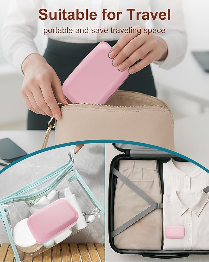 Quatish Leakproof Large Soap Dish with Lid & Draining Layer, Shatterproof Travel Bar Soap Holder Case Container, Portable Travel Size Toiletries Essentials for Camping, Gym, Bathroom, Pink