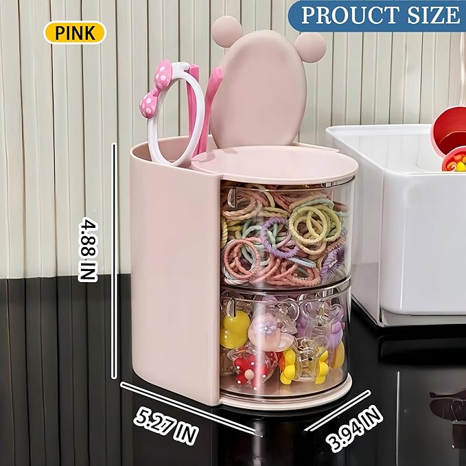 Azurphoric Hair Accessories Organizer with Hair Brush Holder, Rotatable Makeup Brush Holder for Necklaces, Earring, Bracelet, Ring, Makeup Brushes, Hair Clip and Hair Accessories (Pink, 2-Layer)