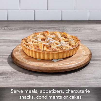 CounterArt Decorative Round Natural Wood Lazy Susan Turntable 14" Diameter Condiment Caddy, Cheese Server, Cake Plate, Spice Organization (Family Table)