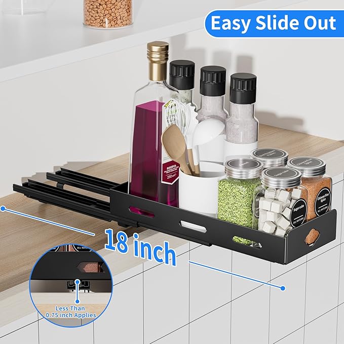 BOIVSHI Pull Out Spice Rack Organizer for Cabinet, Heavy Duty Spice Organizer for Cabinet, Vertical Spice Rack for Kitchen, Cabinet, Pantry, Cupboard (4.2''Wx10.5''Dx2.8''H, Metal Black)