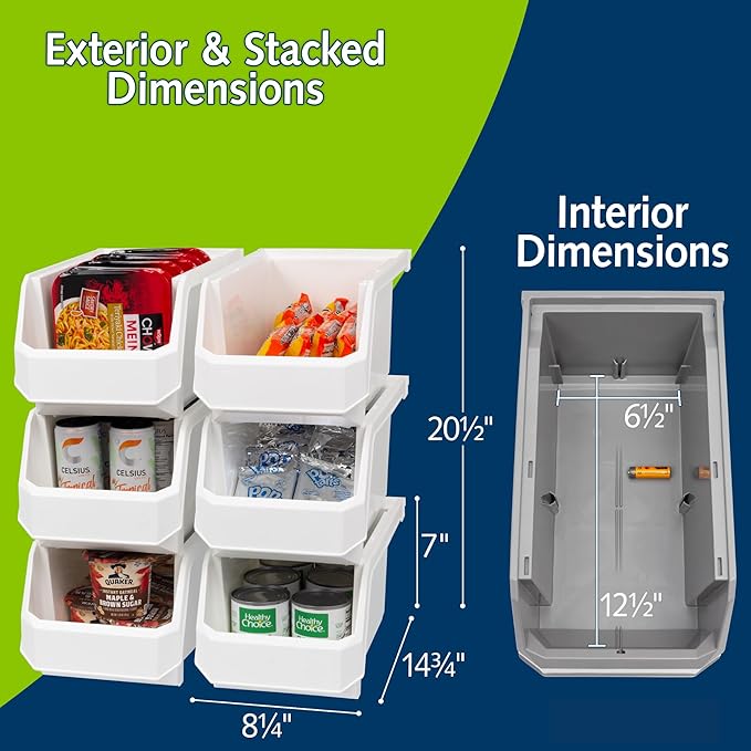 ReadySpace Large Plastic Containers for Organizing and Storage Bins for Closet, Kitchen, Office, or Pantry Organization, 14.75" x 8" x 7", 6-Pack, White, Large