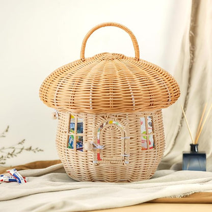 Handmade Wicker Rattan Mushroom-Shaped Storage Basket for Outdoor, Kids, Decor, Photography Props (Set of 3)