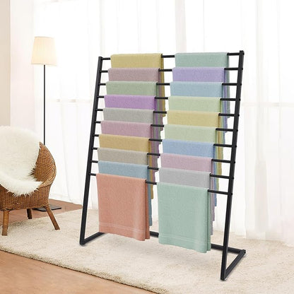 Scarf Display Stand, 10 Tier Metal Scarf Holder Organizer, Scarf Hanger Scarf Holder Scarf Organizer Belt Organizer Pants Rack Scarf Rack for Commercial Clothing Retail Store (Black, 120cm)