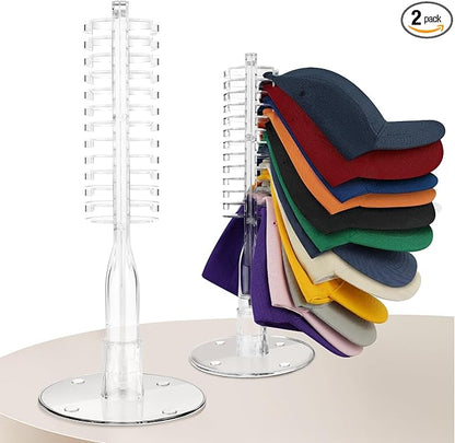 Hat Stand for Baseball Caps, Acrylic Hat Stand Holder Organizer, No Install Hat Racks for Display Storage 48 Baseball Caps for Bedroom, Closet, Dresser, 2PCS