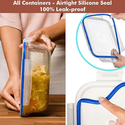 Razab 4 PC 1860ml / 63 Oz / 8 Cups Large Glass Food Storage Containers with Lids - Glass Meal Prep Containers for Roasting & Storing Leftover, Lunch Container with Lids, Microwave & Oven Safe