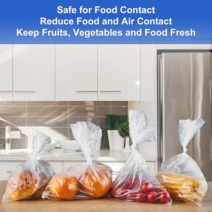 LabelMore 14'' x 20'' Plastic Produce Bags on a Roll, Clear, Food Storage Bags for Bread, Vegetable, Fruits and Meat, 350 Bags/Roll, 1 Roll