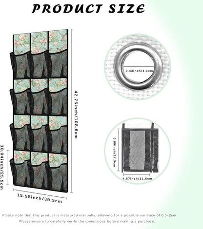 Hummingbird Flower Over the Door Shoe Organizer 12 Large Pockets Hanging Shoe Rack for Closet Foldable Shoe Storage Organizer Sock Organizer