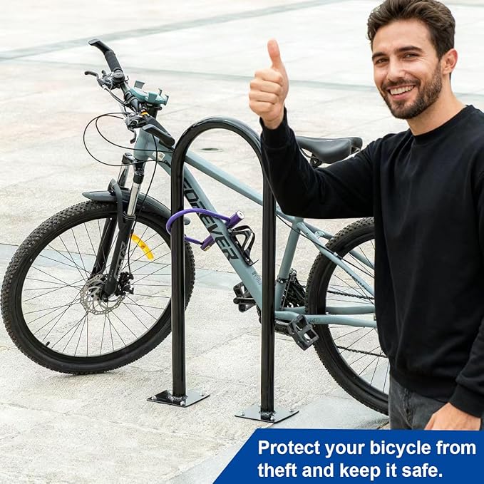 (1 Loop -2 Bike Capacity) Yariwiz Ground Bike Rack U Shaped Flange Mount Commercial Bike Rack for Outdoor, Stores, Parks and Schools, Steel Construction, Black Powder Coat Finish