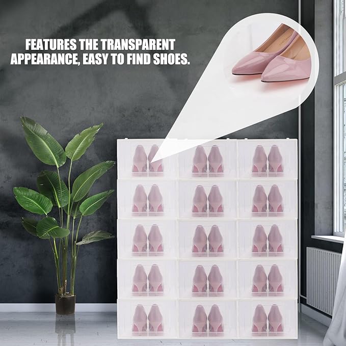 Healifty Thickened Large Shoe Storage Box with Flip Lid, Heavy-duty Plastic Household Shoe Organizer Container for Boots and Sneakers, Multipurpose Stackable Closet Storage