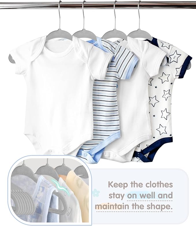 VIS'V Baby Hangers, 11 Inch Velvet Kids Hangers with 6 Pcs Clothes Size Dividers, Infant Toddler Nursery Closet Organization, Non Slip, Gray, 50 Pcs