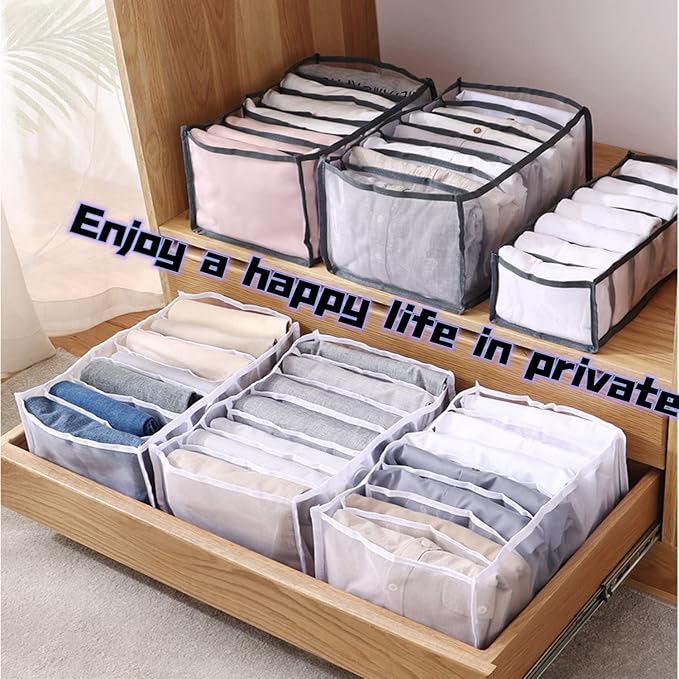 1PC/3PCS Wardrobe Clothes Organizer and Storage Grid For Jeans Drawers and Pants (White,For Jeans/7 Grids/Large)
