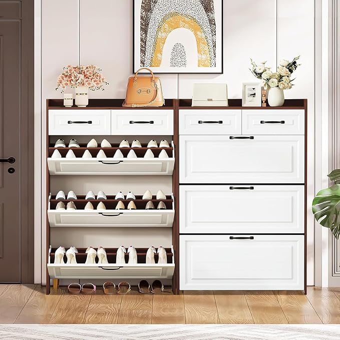 VERYKE Shoe Storage Cabinet for Entryway with 3 Flip Drawers and 2 Top Drawers,Large Shoe Rack Organizer Cabinet for Closet,Hallway