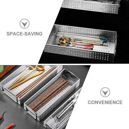 Hemoton Stainless Steel Chopsticks Holder Utensil Organizer Case with Drainage Large Capacity Rectangular Kitchen Storage Box for Cutlery and Cooking Tools