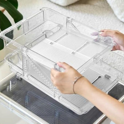 HERCHR Stack Can Dispensers, Rolling Soda Can Organizer 2 Layer Clear Expandable Beverage Rack Automatic Rolling Beer Holder Display for Fridge Pantry Freezer