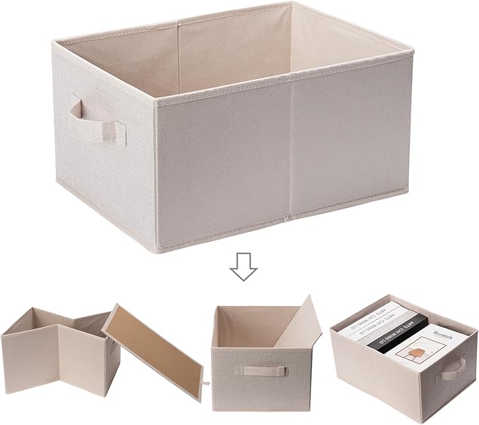 Clothings Collapsible Storage Bins, Foldable Organizers and Storage Baskets Cube Storage Bin for Bedroom Living Room (4 Pack) (Flaxen, 15.4x11.4x7.9inch)