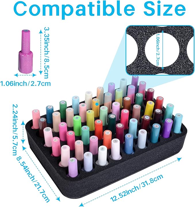 2 Pack Nail Polish Organizer Holder Foam Pad with Slots for Storage 108 Bottles (15ml/0.5fl.oz) Nail Polish or Essential Oil Tray for Drawers Black