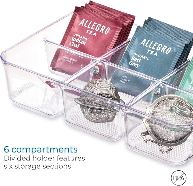 iDesign Clear Tea Bag & Sugar Packet Organizer for Drawer, Cabinet or Kitchen Countertop