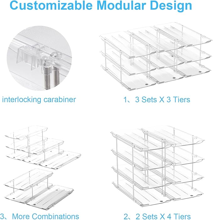 Can Organizer for Pantry,Can Holders for Pantry and Fridge,Automatic Rolling,Stackable Canned Food Organizer and Storage for Kitchen Cabinet Countertop Refrigerator Organization,3 Sets 3 Tiers