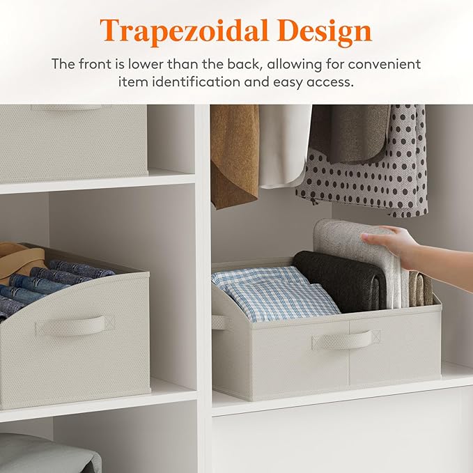 Lifewit Trapezoid Closet Storage Bins for Shelf, 6 Packs Non-woven Closet Organizer Baskets with Handles, Foldable Clothes Containers Boxes for Clothing, Book, Purse, 19L, Large, Light Gray