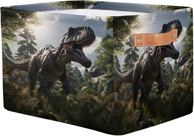 AUUXVA Storage Basket Giant Jurassic Dinosaur Storage Cube Box Durable Canvas Collapsible Toy Basket Organizer Bin with Handles for Shelf Closet Bedroom Home Office