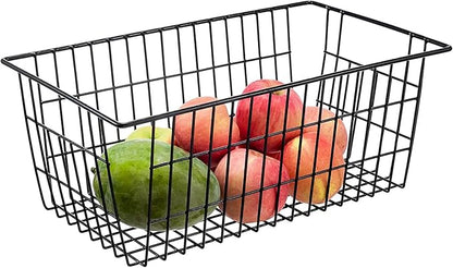 15.2" Metal Wire Baskets for Organizing 6 Pack, Household Pantry Storage Freezer Organizer Bins with Handles, Freezer Baskets for Upright Freezer, Refrigerators, Kitchen Cabinets, Black