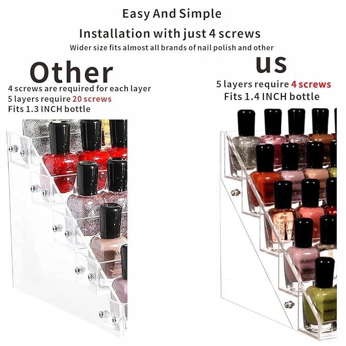Cq acrylic Nail Polish Holder Organizer Clear Acrylic Nail Polish Tray Fingernail Polish Display case 5 layers 72 Bottles Essential Oils Holder Sunglasses Eyewear Organizer Display Case