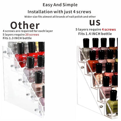 Cq acrylic Nail Polish Holder Organizer Clear Acrylic Nail Polish Tray Fingernail Polish Display case 5 layers 72 Bottles Essential Oils Holder Sunglasses Eyewear Organizer Display Case