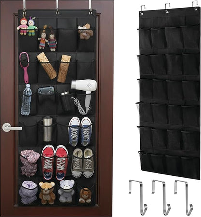 VIMALIFE Over the Door Shoe Organizer with 24 Large clear Mesh Pockets, Space Saving Shoe Holder with Metal Hooks, Hanging Rack for Closet & Door Storage, Pantry Organizer, Home Accessories