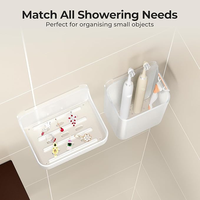 Orimade Shower Caddy 4-Pack, No-Drill Adhesive Shelves for Bathroom, Rustproof ABS Storage Organizer Set, Clear