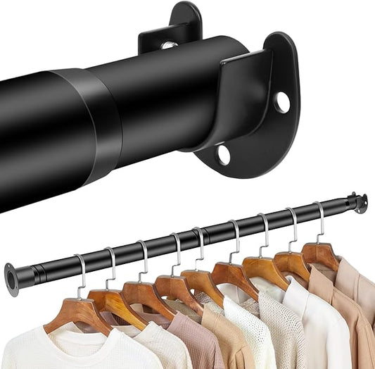 Adjustable Closet Rod - 17 to 84 Inch Heavy Duty Tension Rod for Hanging Clothes, Black Curtain Rod Ideal for Closets, Wardrobes, Bathrooms, and Laundry Rooms (17-57IN)