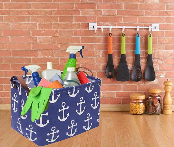Rectangular Kids Storage Bins,Boys Baskets,Collapsible Anchor Organizer Bin with Handles for Nautical Nursery Decor,Clothes Storage,Book Basket,Gift Basket.( Anchor)
