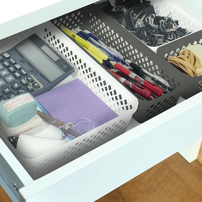 Glad Plastic Storage Basket Set - Multipurpose Drawer Trays, Kitchen Pantry Containers, and Bathroom Bins - 9 Pack Small Organizers, White, 6.25" L x 4.6" W x 2.7" H