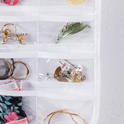 Bloss Hanging Jewelry Organizer, Double Sided 80 Pockets Jewelry Chain Storage Bag 2 Layer of Fabric Jewelry Organizer Holder for Necklace Bracelet Earring Rings - White