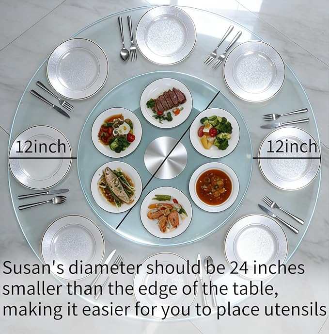 40" Glass Lazy Susan for Dining Table, Glass Turntable Table Centerpiece with 6 Rotating Wheels, 360° Smooth and Silent Spin Tabletop Rotating Tray, for Family Gatherings, Banquets, Weddings, 102 cm