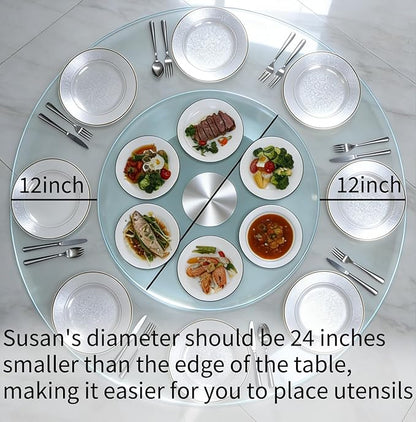 40" Glass Lazy Susan for Dining Table, Glass Turntable Table Centerpiece with 6 Rotating Wheels, 360° Smooth and Silent Spin Tabletop Rotating Tray, for Family Gatherings, Banquets, Weddings, 102 cm