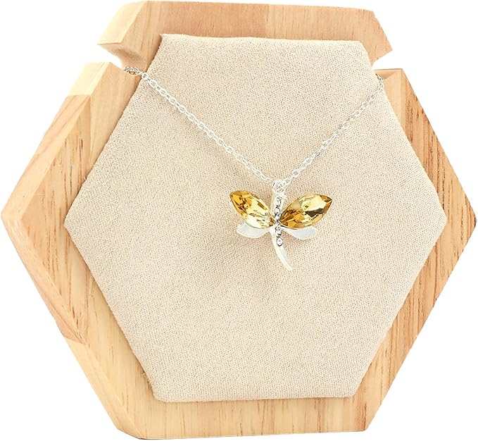 CHGCRAFT Hexagon Wooden Single Necklace Displays Stands Tabletop Pendant Necklace Display Holder with Cornsilk Velvet and Iron Hooks for Long Necklace Retail Jewelry Easel Display, 4.45x3.88x0.75inch