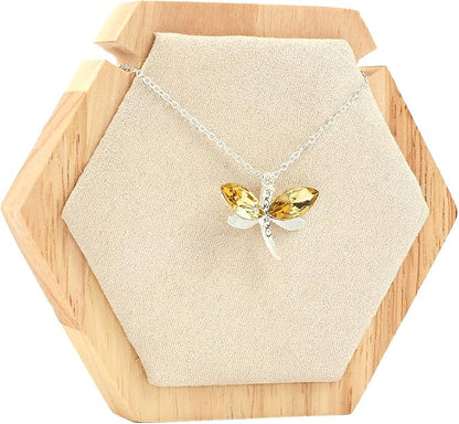 CHGCRAFT Hexagon Wooden Single Necklace Displays Stands Tabletop Pendant Necklace Display Holder with Cornsilk Velvet and Iron Hooks for Long Necklace Retail Jewelry Easel Display, 4.45x3.88x0.75inch