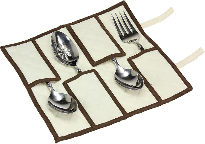 Household Essentials Cream Canvas Flatware Chest with Brown Trim